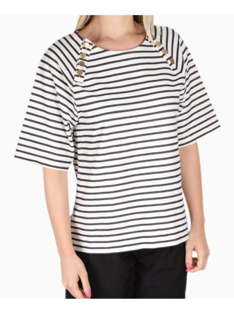 Ann Taylor Sailor Button Top Womens Small Striped Short Sleeve Boxy